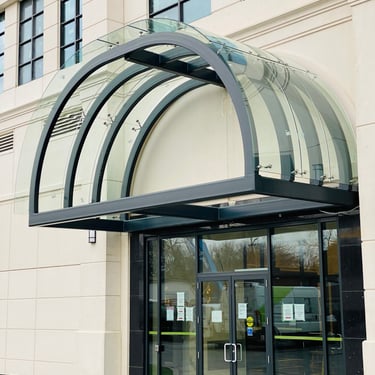 Metal canopy at the front of an office, by Pengelly Iron Works 