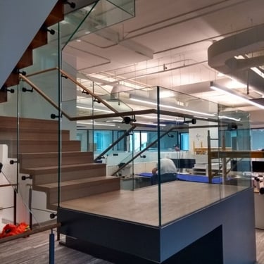 Angle of another metal office staircase made by Pengelly Iron Works