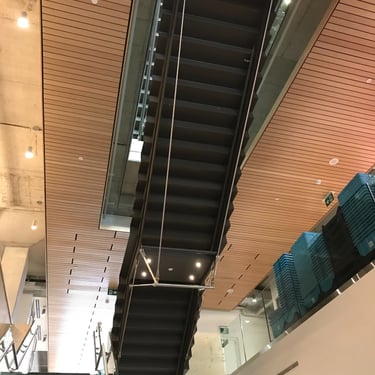 Underside of a long metal staircase, welded by Pengelly Iron Works