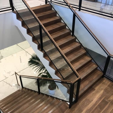 Top down view of office metal stairs by Pengelly Iron Works