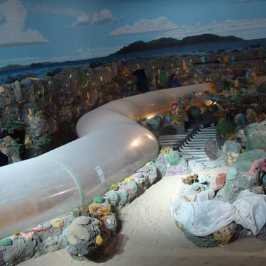 Photo of Ripleys Aquarium shark tunnel walkthrough, pre-sharks, while the metal parts were being done by Pengelly Iron Works 