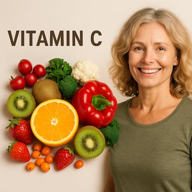 a woman with and vitamin c fruits and vegetables