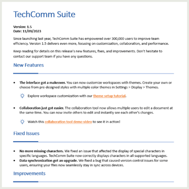 Preview image of Glen Cadorette's Release Notes sample.