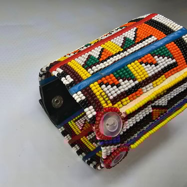 Unique Maasai Tribal Wristband bangle- Wire Cuff Adorned with Multi-Coloured Glass Beads Male/Female/Unisex