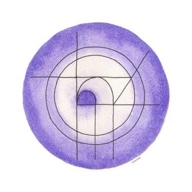 Protection sigil in ink and watercolour by Sarah Overdale, in ultramarine violet, with protective and defensive elements