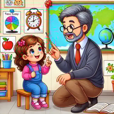 a teacher teaching a child in a classroom