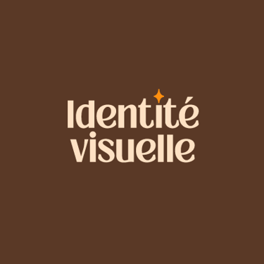 Le terme "Identité visuelle" écrit en couleur crème sur un fond marron