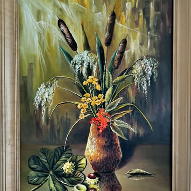 a painting of a vase with flowers in a vase