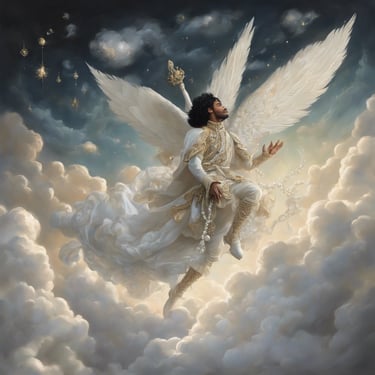 Un prince muni d'une perle s'envole au-delà des nuages
