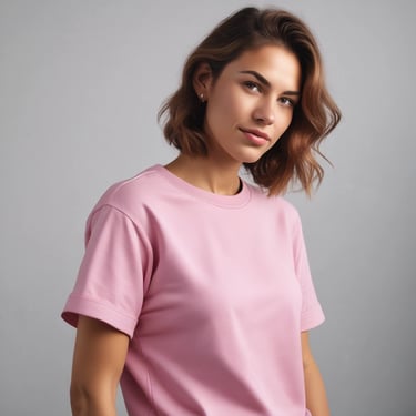 a woman in a pink shirt and jeans