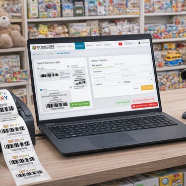 barcode generation and label design and printing from retailcore software