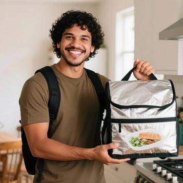 happy customer showing our insulated bag