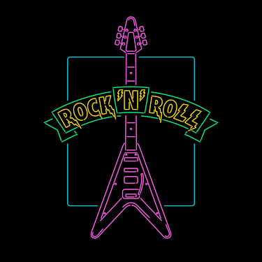 Rock'N'Roll guitar neon sign colours layout