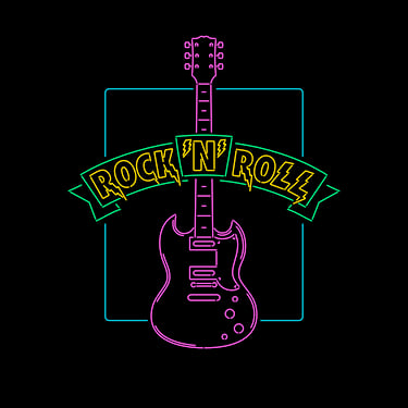 Rock'N'Roll guitar neon sign colours layout