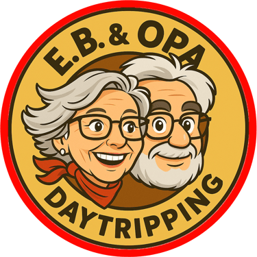 Cartoon logo of Reach One Missions’ E.B. & Opa on a “Day Trippin’” pilgrimage.
