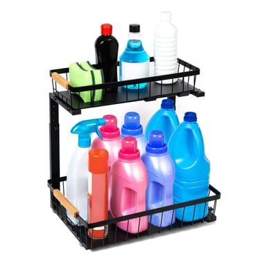 Qualdura Organizador Bajo Fregadero Cocina, Metálico, Altura Ajustable, 2 Cestas Extraíbles