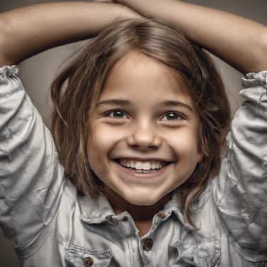 petite fille qui sourit et place ses bras au dessus de sa tête