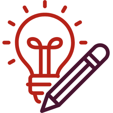 Icono de bombilla roja con un lápiz que representa diseño creativo e ideas de lluvia de ideas