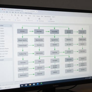 A clean, structured schema diagram showing data flows from source databases to a central dashboard, crisp slate lines, signal green accent paths.