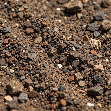 Macro photography of granular sub-base soil and rock mixture, technical grading visible