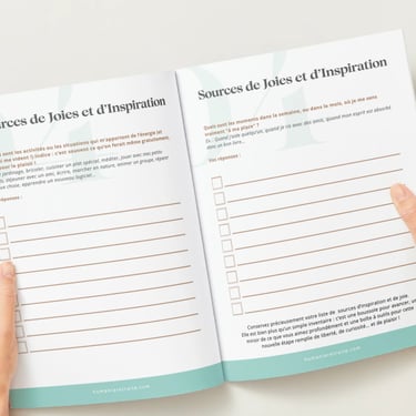 cahier gratuit ouvert à la première page des sources de joies et d'inspiration