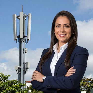 Medium close-up of a female cybersecurity engineer smiling in a bright modern office, soft natural lighting, warm tones