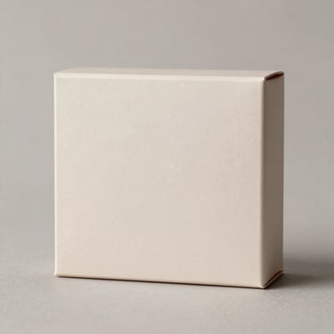 Studio portrait of a luxury cosmetic box with soft-touch finish and metallic foil stamping, neutral minimalist backdrop, 85mm