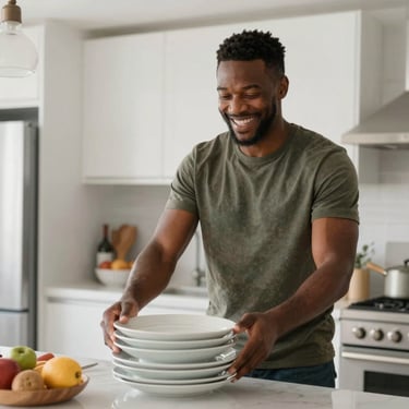A smiling chef holding a bag of Mlinzi Rice in a busy kitchen.