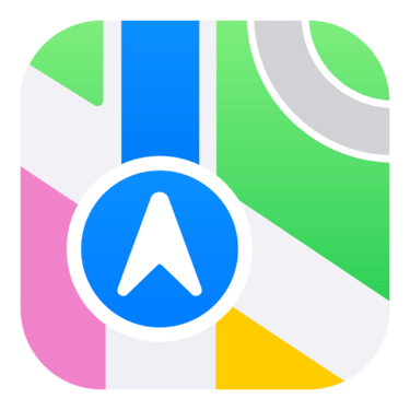 A colorful navigation map app icon featuring a blue GPS arrow symbol on a stylized grid of roads and parks.