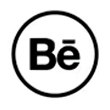 Official black and white Behance logo icon inside a circular border for creative portfolio networking.