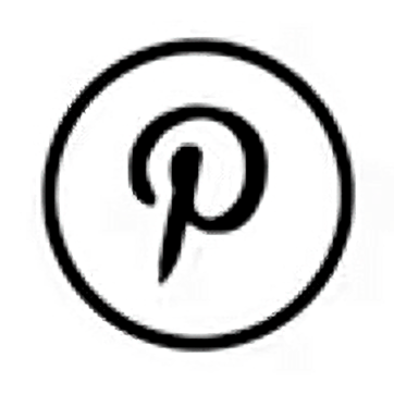 Black and white Pinterest social media icon logo inside a thin circular border.