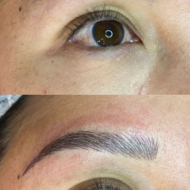 Antes y despues de micropigmentación ceja mujer