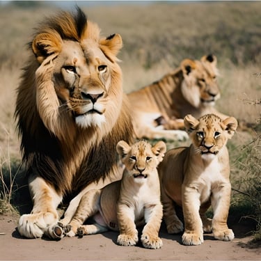 An artificially generated image of a family of lions