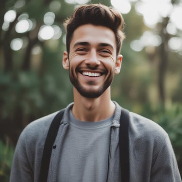 Smiling woman standing in a bright, freshly cleaned living room.
