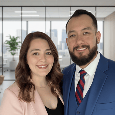 a man and woman standing in a room