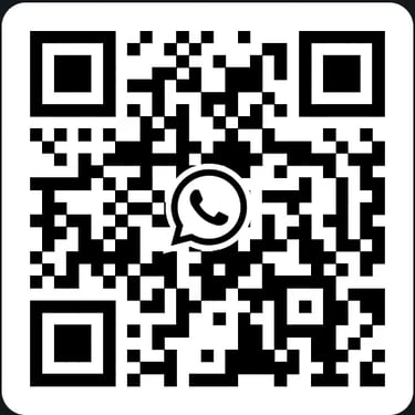 A black and white scannable WhatsApp QR code with the official app logo in the center.