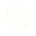 White line icon of a globe and a growing plant with leaves representing global ecology.
