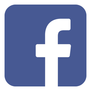 Black Facebook social media icon inside a blue rounded square background.