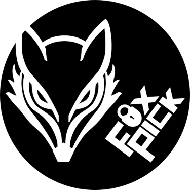 Fox Pick logo - a white fox and a lock in place of the O in "Fox Pick"