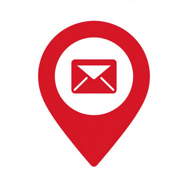 Wooden blocks with contact icons: envelope, phone, location.