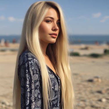 A smiling young woman studying Spanish with colorful Mexican cultural elements in the background.