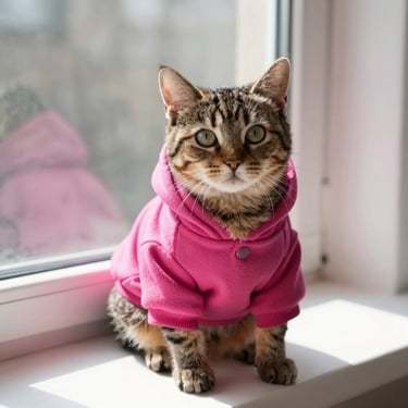 gato marron con sueter rosa