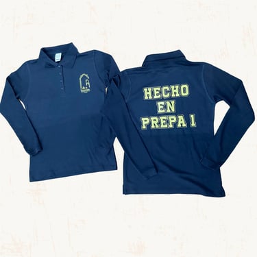 Playera cuello polo manga larga azul Prepa !