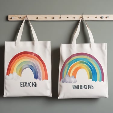 Bolsas blancas de manta con estampado de arcoiris