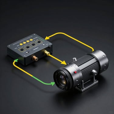 Technical vector diagram illustrating the closed-loop feedback path between sensors, controller, and motor, styled with clean yellow and green lines on dark background