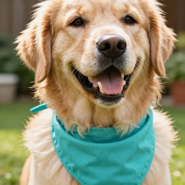 Perro Golden con un pañuelo verde al cuello 