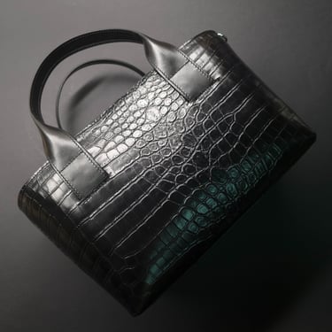 Black leather purse with two top handles