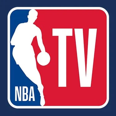 The official NBA TV logo featuring a basketball player silhouette on a blue and red background.