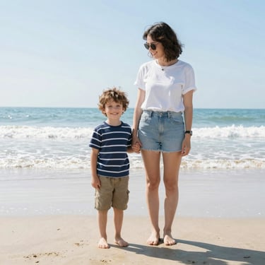 A woman giving a thumbs up next to a barber pole outside the shop.