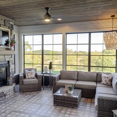 Vinyl Windows, Tile Porch, Stone Fireplace